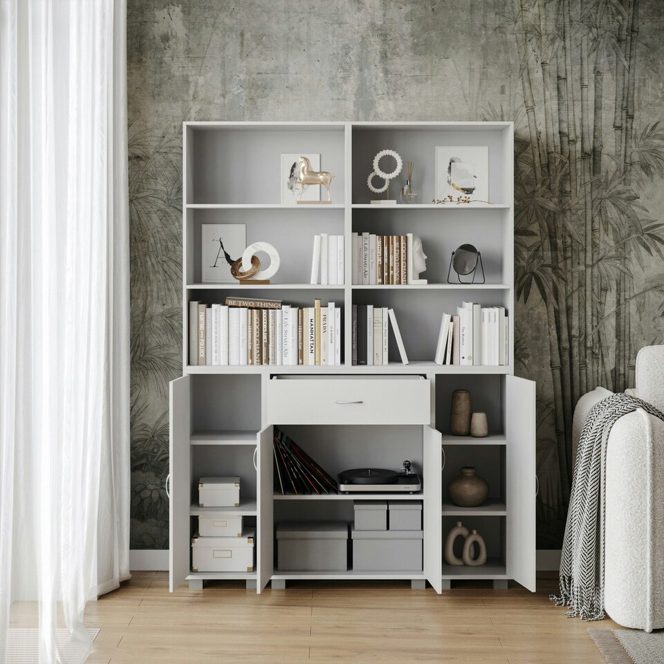 image 1 of Multi-Compartment Cabinet with 3-Tier Bookshelves and 1-Drawer Black | Unit Colour: Black