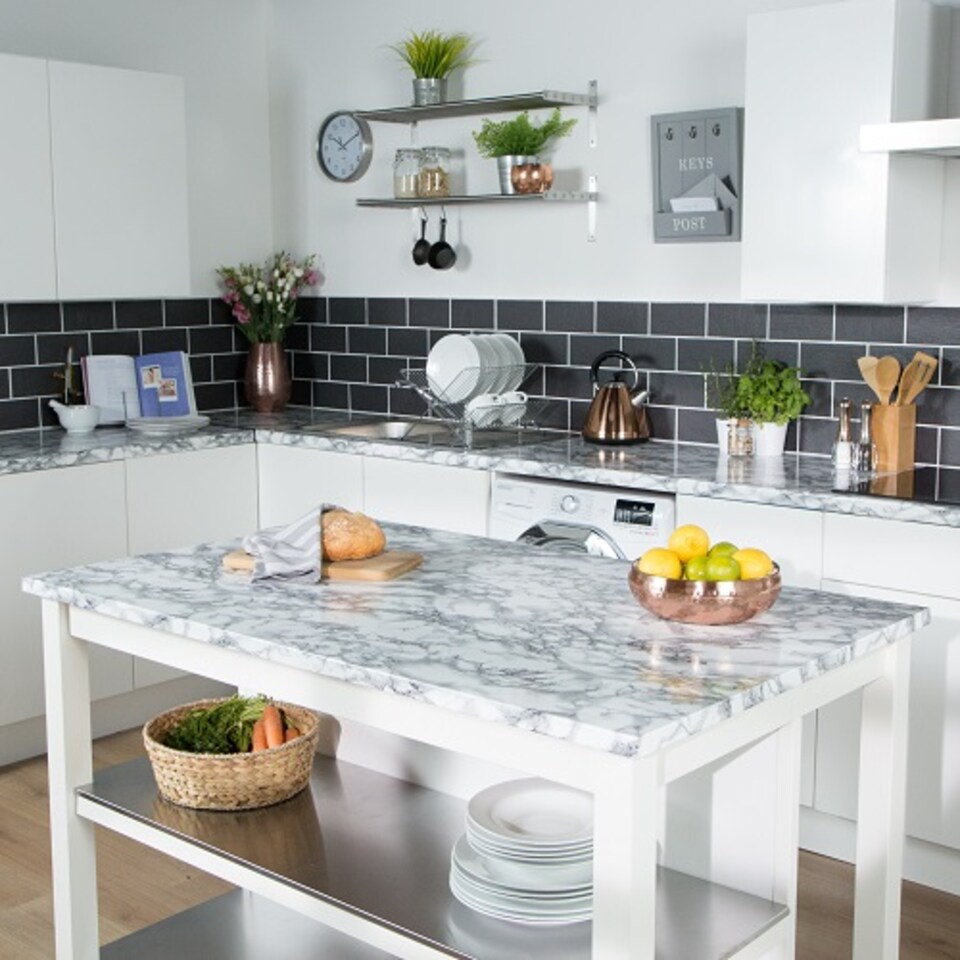 image 1 of Sticky Back Plastic Marble White Kitchen Self-adhesive Vinyl Wrap for Cupboards, Doors and Worktops 67.5cm x 2m (7 rolls) - d-c-fix