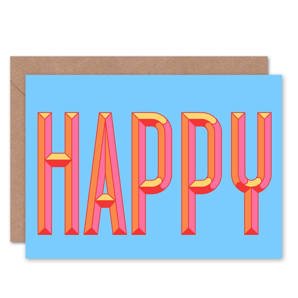 image 1 of Retro Style Bright Word Happy Birthday Card
