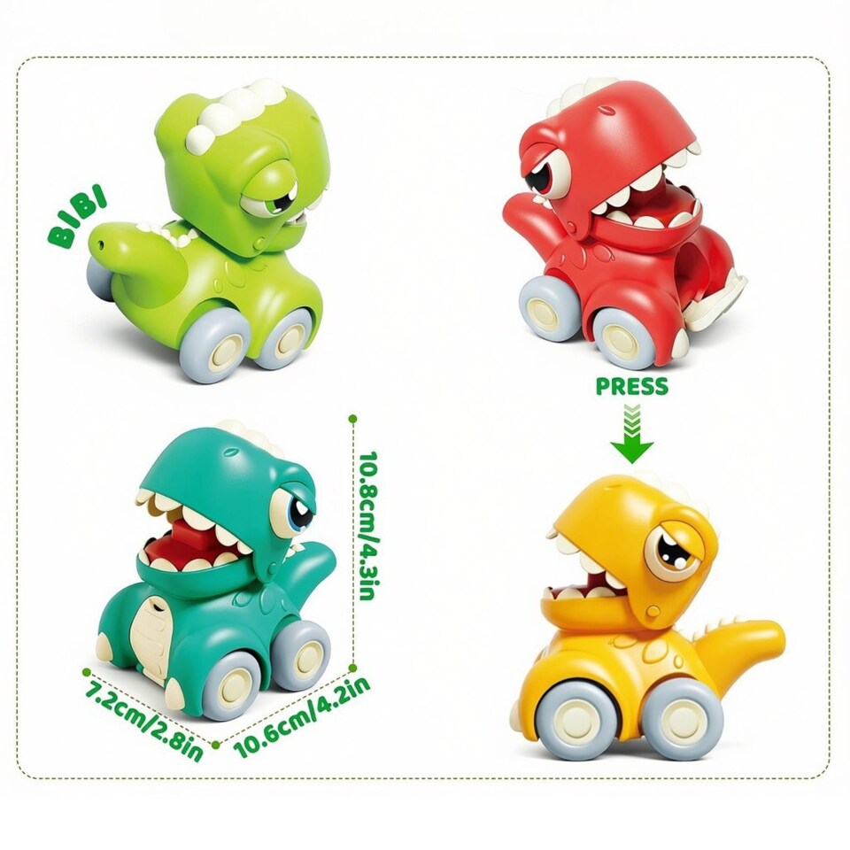 image 1 of Push & Go Dinosaur Car Toy Set – 4PCS Friction‑Powered Mini Dino Vehicles for Toddlers – No‑Battery Pull Back Cars for Boys & Girls Ages 3+, Fun Educational Preschool Toy for Imaginative Play