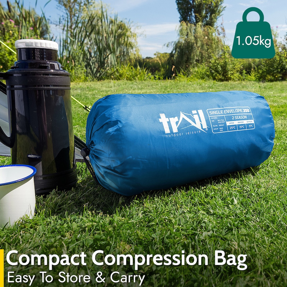 image 1 of Envelope Sleeping Bag 2 Season Single Adult Outdoor Camping 200gsm Trail | Blue | Single | 1