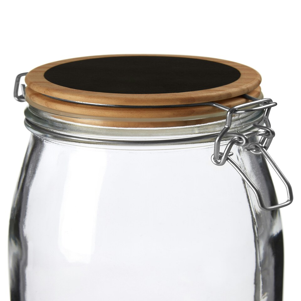image 1 of Interiors By Premier Stylish Glass Storage Jar with Wooden Lid 1500 ml, Durable Glass Jar With Lid, Airtight Storage Jar