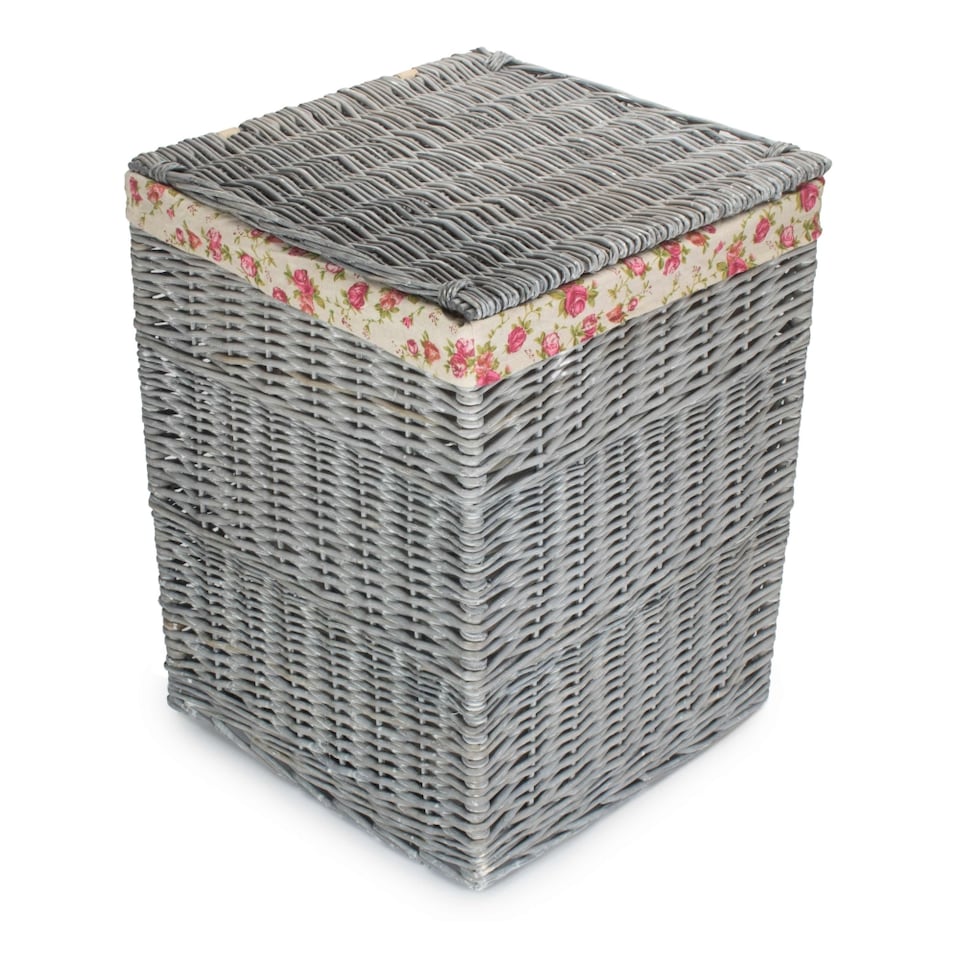 image 1 of Set of 2 Grey Wash Square Laundry Basket with Garden Rose Lining | Grey | Rose