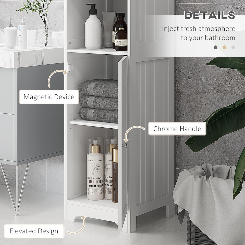 image 1 of HOMCOM Freestanding Bathroom Tall Cabinet with Adjustable Shelf, White