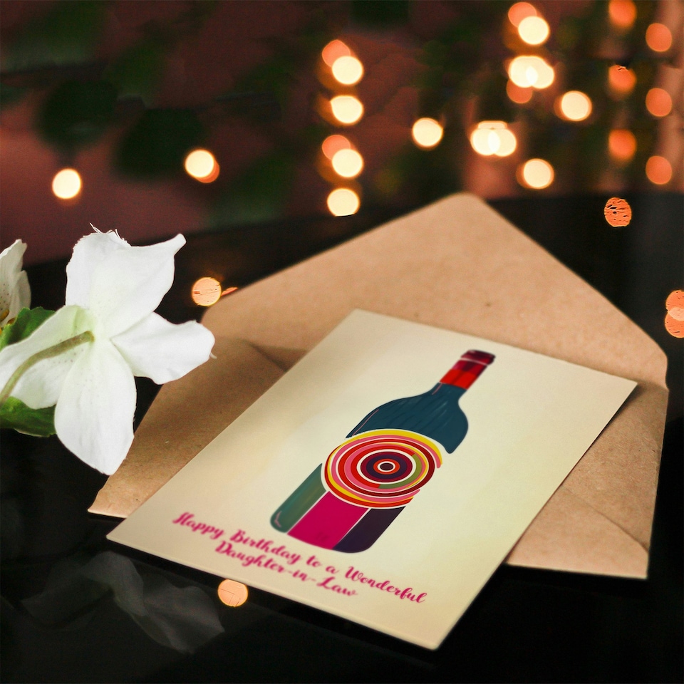 image 1 of Law Fun Funky Wine Bottle Party Red White Daughter-in-Law Birthday Card