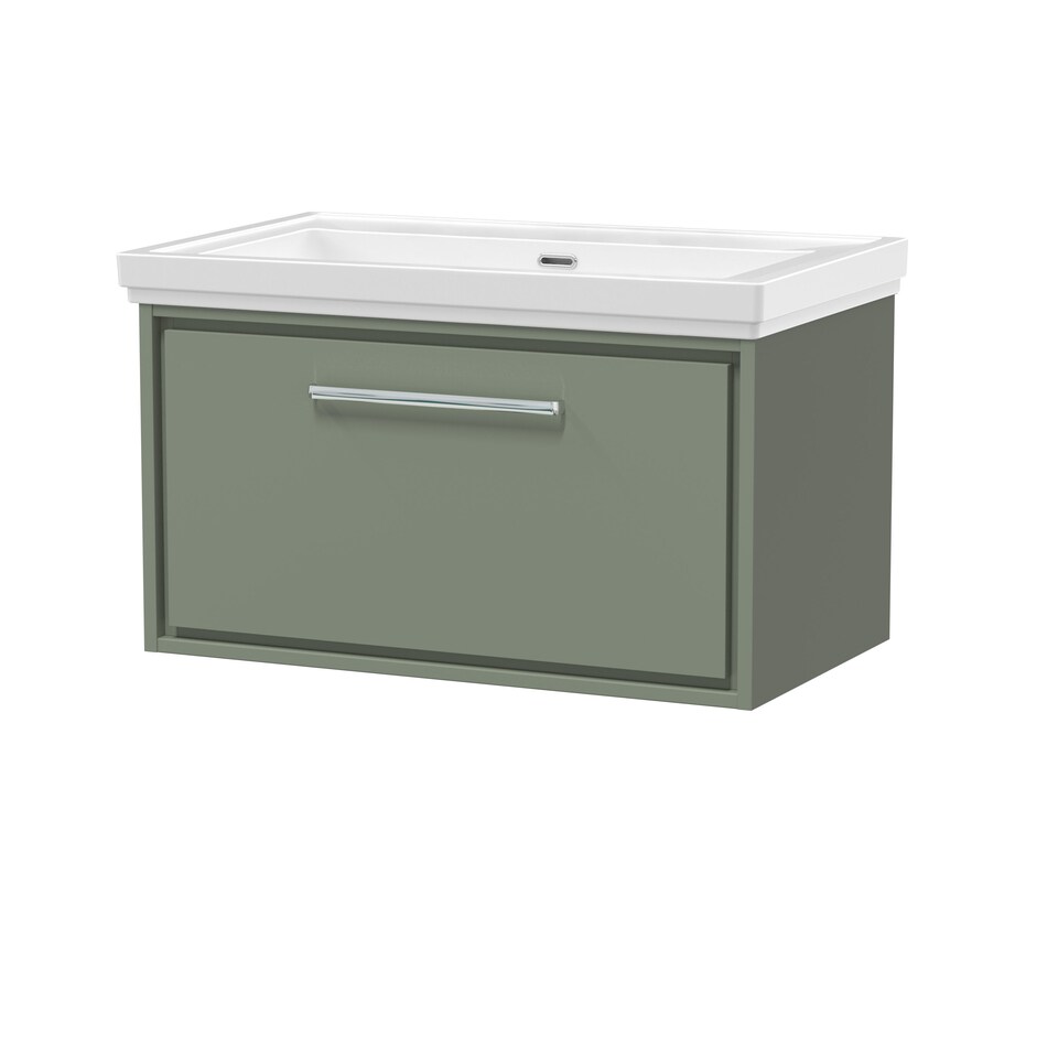 image 1 of Balterley Modern Wall Hung Single Drawer Bathroom Vanity with Fireclay Basin | Green | Reed Green | 498 x 830 x 471mm