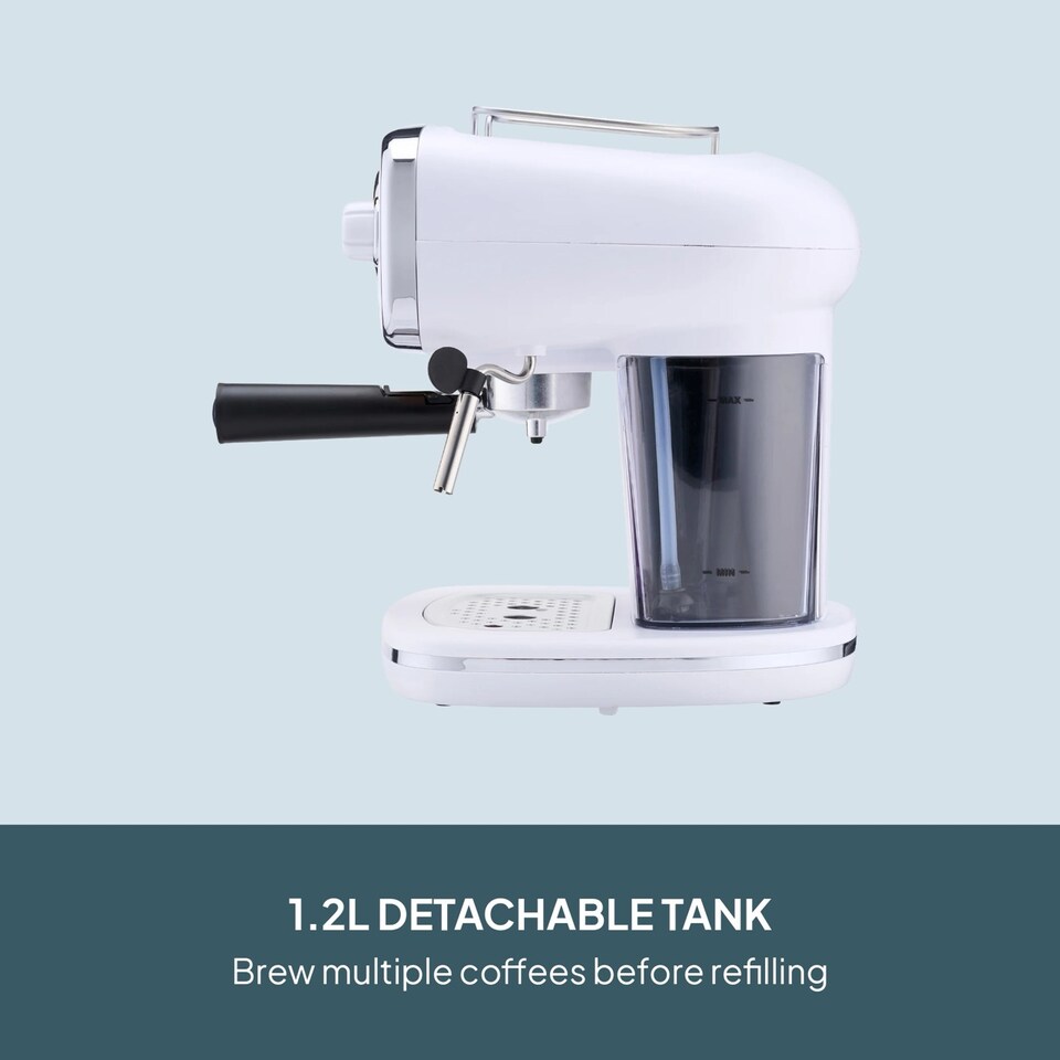 image 1 of Cooks Professional 15-Bar Retro Espresso Coffee Machine 1.2L with Frothing Steam Wand | White | White & Silver