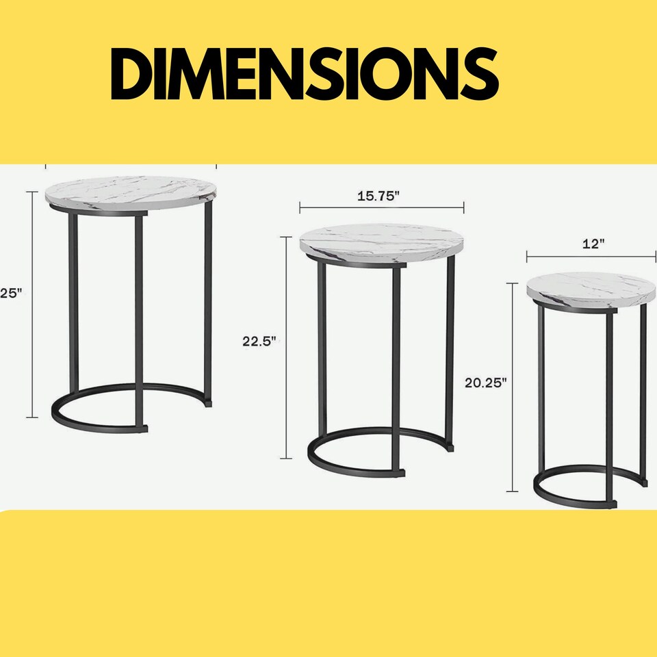 image 1 of Set Of 3 Gold Nesting Tables With Faux Marble Top White