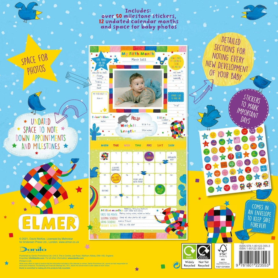image 1 of Elmer The Patchwork Elephant Baby's First Year - A Loving Keepsake Calendar