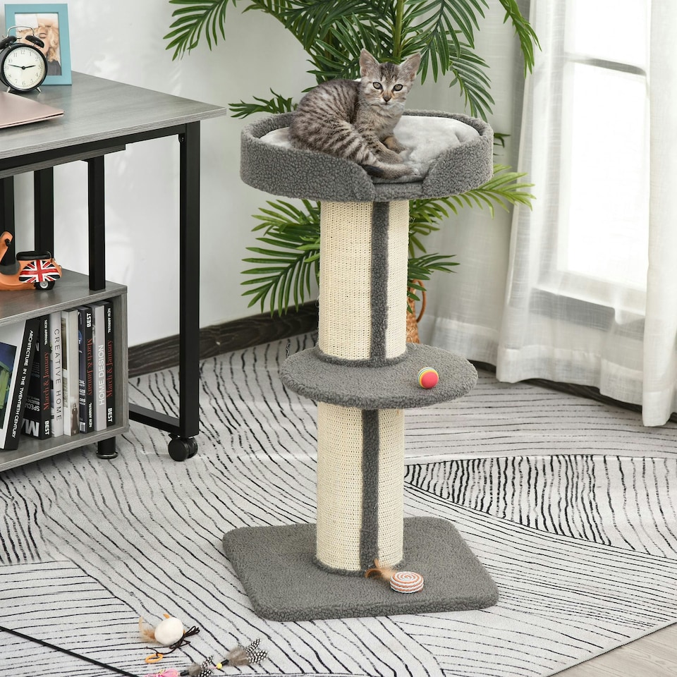 image 1 of PawHut 91cm Scratching Posts Cat Tree Activity Centre for Indoor Cats Grey