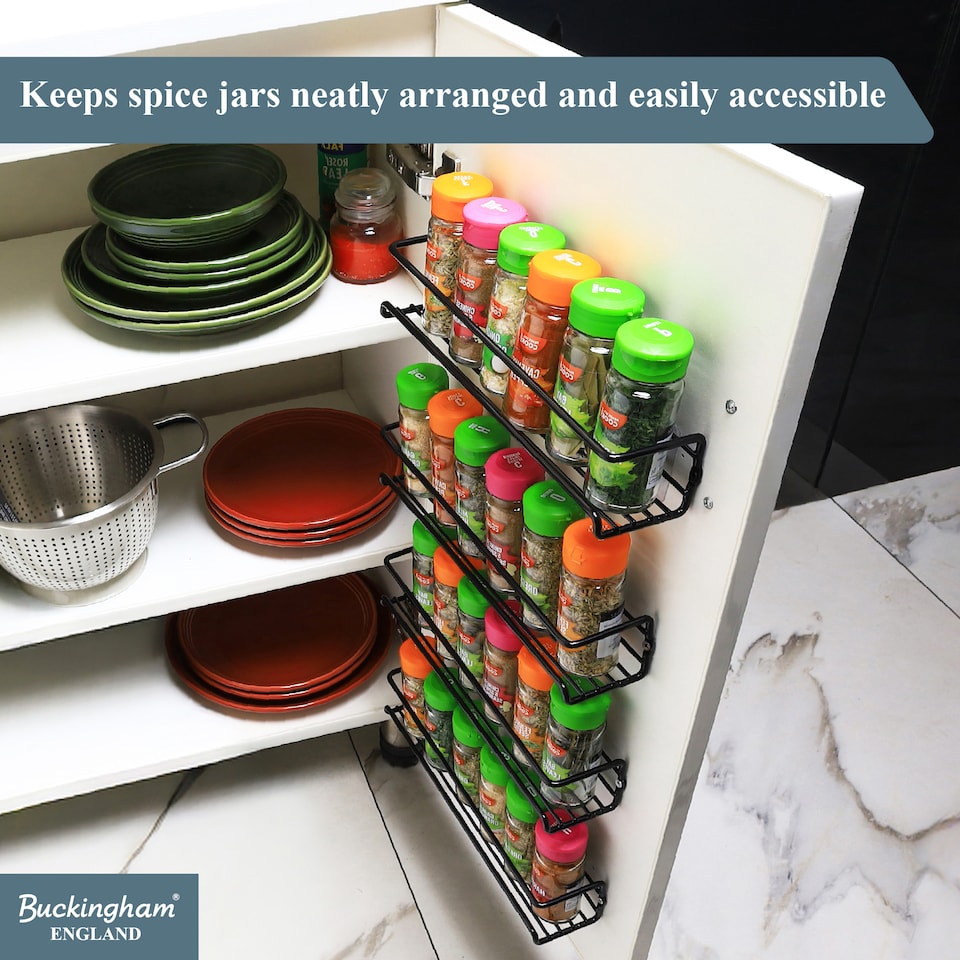 image 1 of Buckingham 4 Tier Spice Racks Organiser wall-mounted with Adhesive Stickers. | Silver