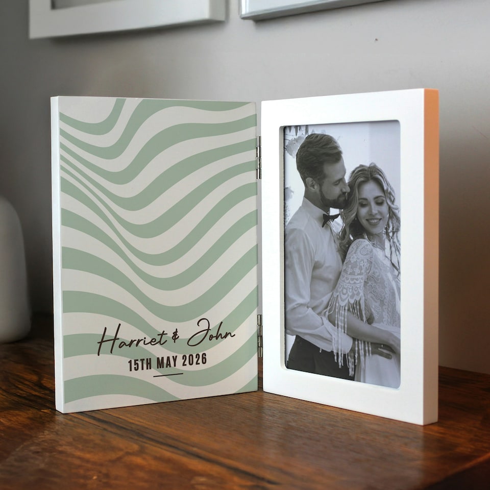 image 1 of Personalised Wooden Hinged 6x4 Photo Frame | White | One Size