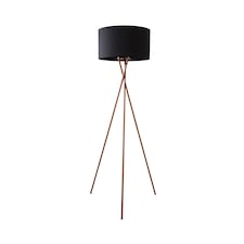 ValueLights Camden Copper Tripod Floor Lamp with Black Shade | Black