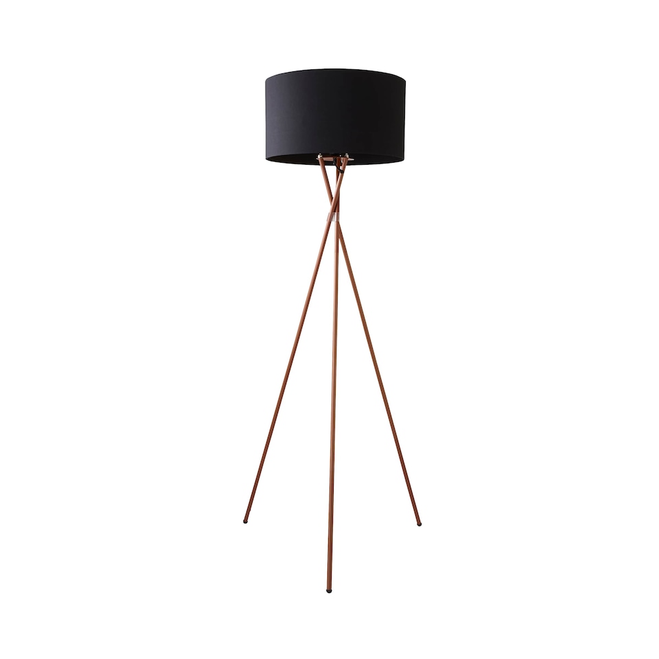 image 1 of ValueLights Camden Copper Tripod Floor Lamp with Black Shade | Black