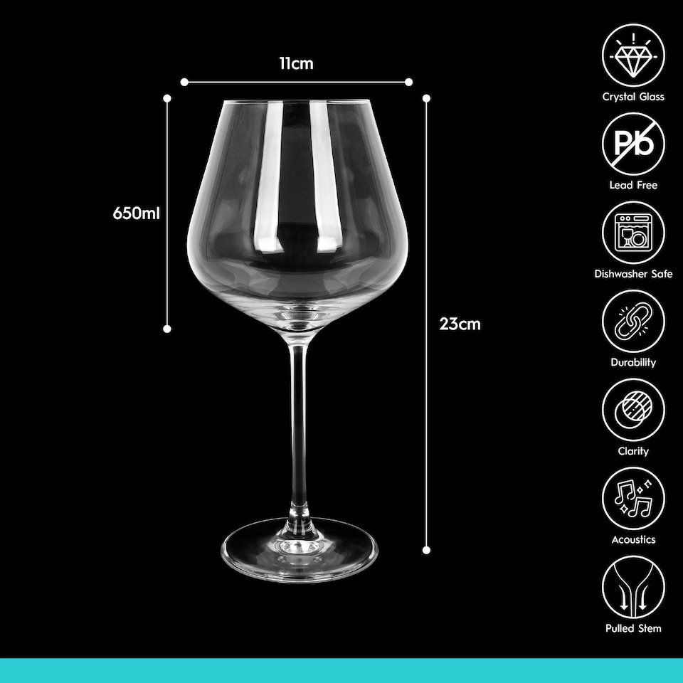 image 1 of Argon Tableware Knightsbridge Crystal Red Wine Glasses - 650ml | Clear | Clear | 6