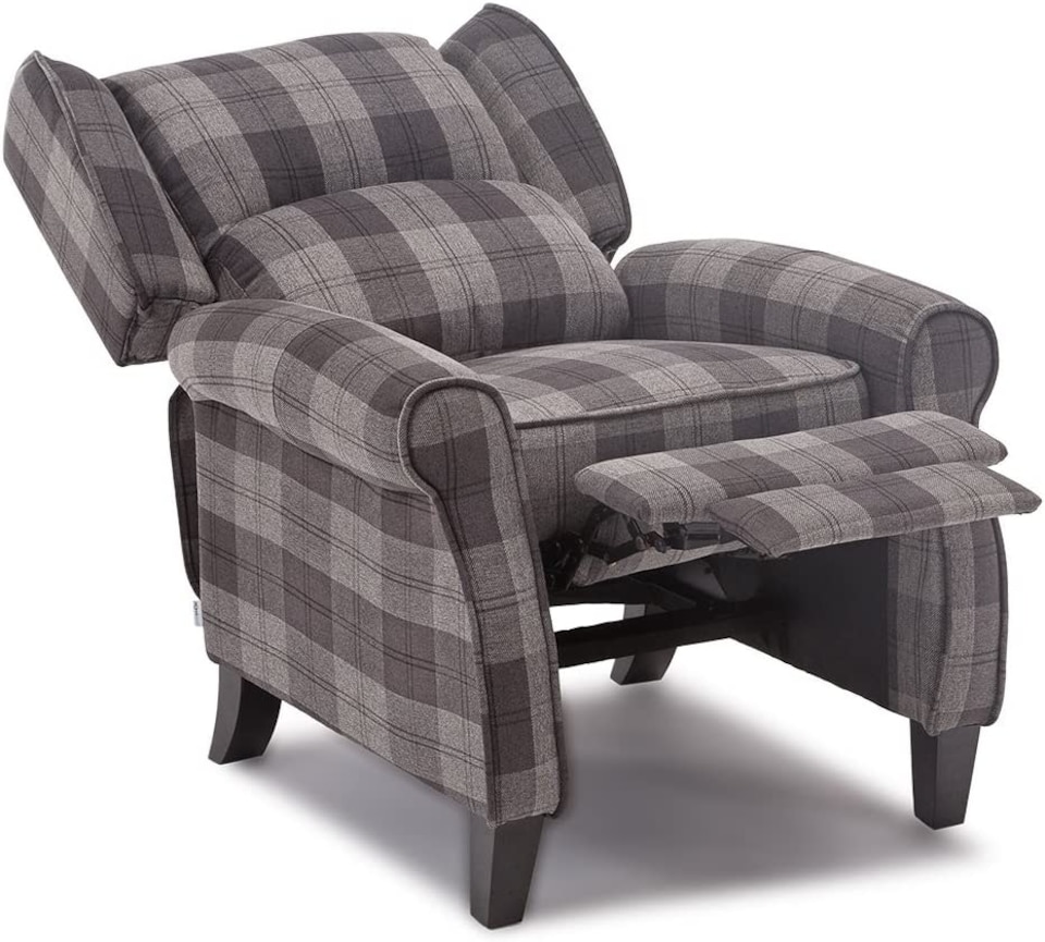 image 1 of Windsor Wingback Signature Linen Tweed Pushback Recliner Armchair Grey | Grey