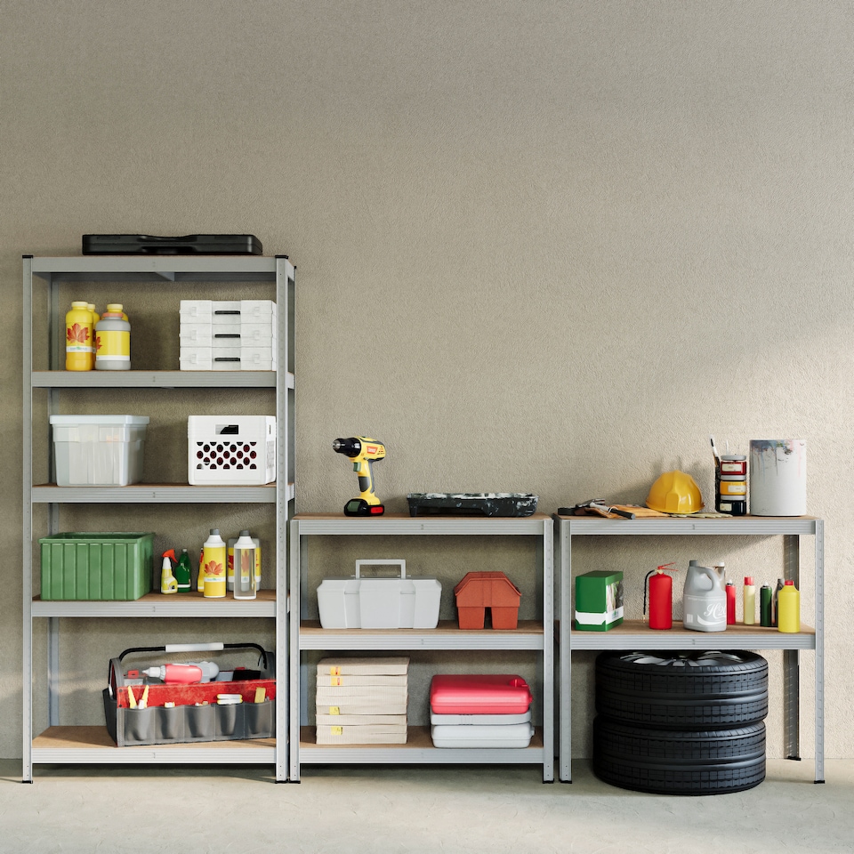 image 1 of Home Vida 5 Tier Large Heavy Duty Adjustable Steel Garage Shelving, Galvanised - Holds 875kg - (Set of 2)