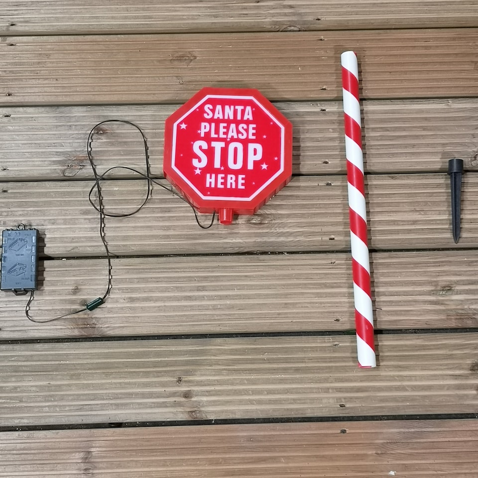 image 1 of 80cm Premier Christmas Outdoor Santa Stop Here Sign with Warm White LEDs