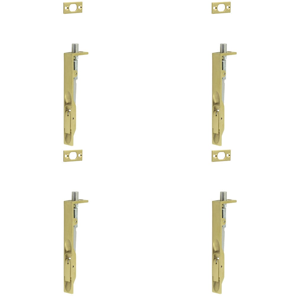 4 PACK Premium Stainless Steel Flush Bolts in Satin Brass - 150mm x 20mm Square Forend