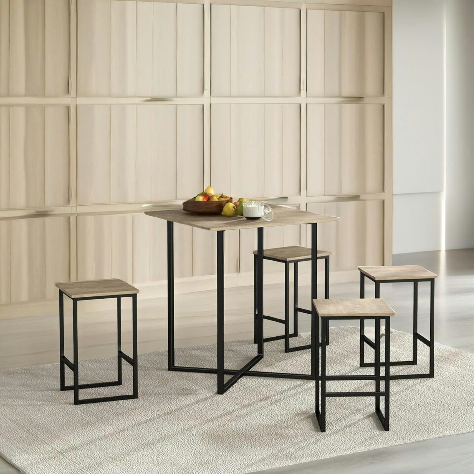 image 1 of 5-Piece Dining Table & Square Stool Set Kitchen Natural Brown Brown
