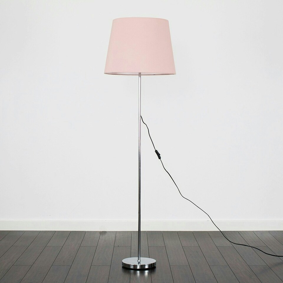 image 1 of ValueLights Modern Polished Chrome Metal Standard Floor Lamp With Pink Shade