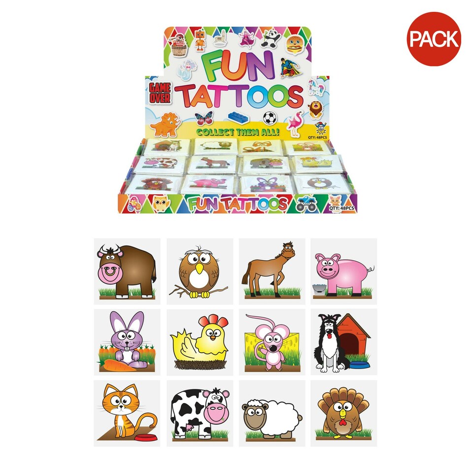 Henbrandt Farm Animals Temporary Tattoo (Pack of 12) - Multicoloured - One Size One Size