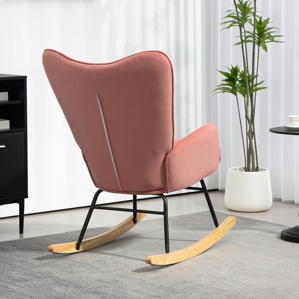 image 1 of HOMCOM Velvet Rocking Chair with Lumbar Pillow for Living Room Bedroom 