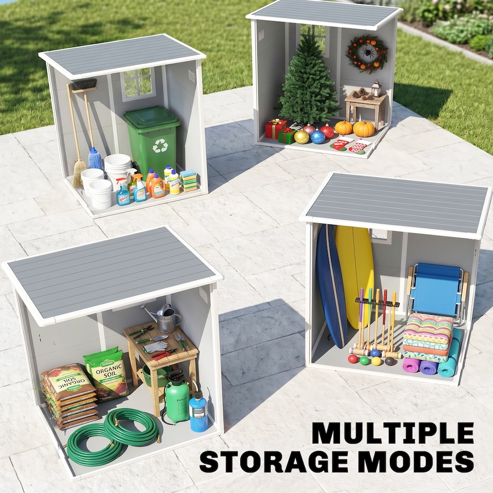 image 1 of Outsunny Lean to Garden Shed 4'x5' Plastic Tool Storage House w/ Lockable Door | Grey