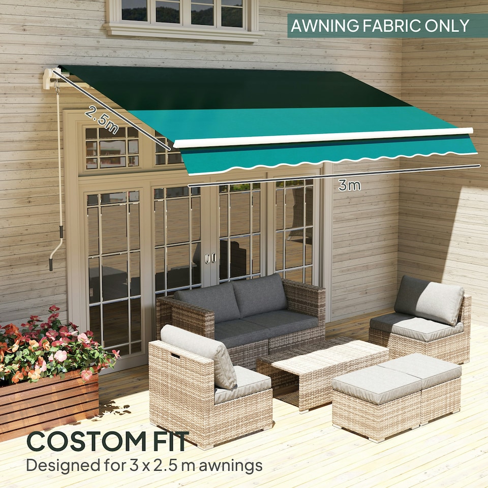 image 1 of Outsunny Replacement Canopy for 3 x 2.5 m Awning (Fabric Only), Green Cream | Cream