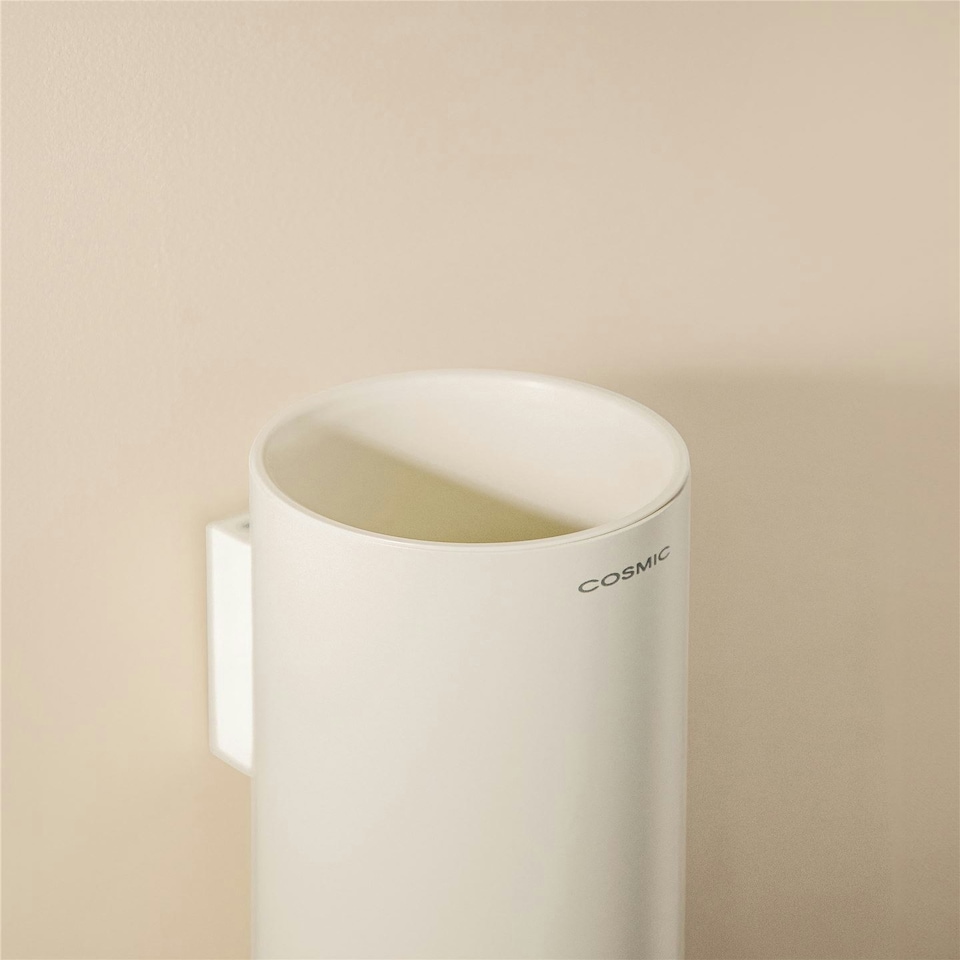 image 1 of Cosmic Toothbrush Holder Circular Design with Stainless Steel White for Bathroom