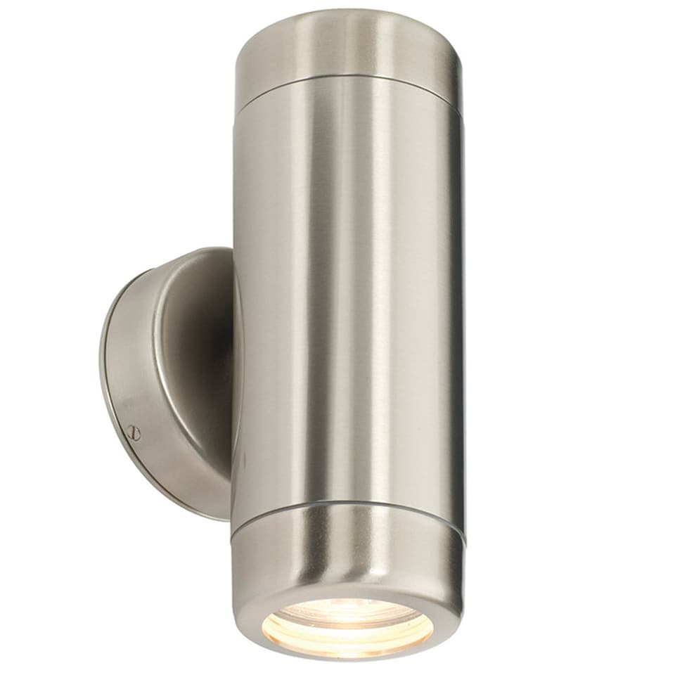 image 1 of 2 PACK Up & Down Twin Outdoor Wall Light - 2 x 7W GU10 LED - Stainless Steel