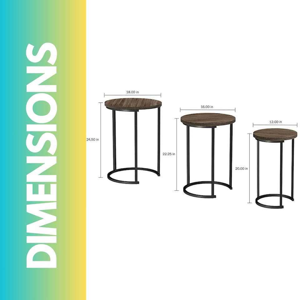image 1 of Set of 3 Wooden Nest Of Tables Brown Brown