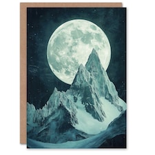 Alpine Mountain Range Peak Full Moon Fantasy Art Birthday Greeting Card