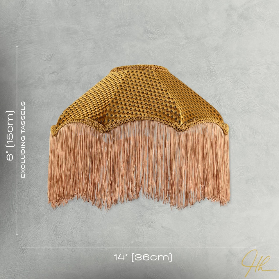 image 1 of Golden Ochre Victorian Scallop Pendant Light Shade with Long Tassels