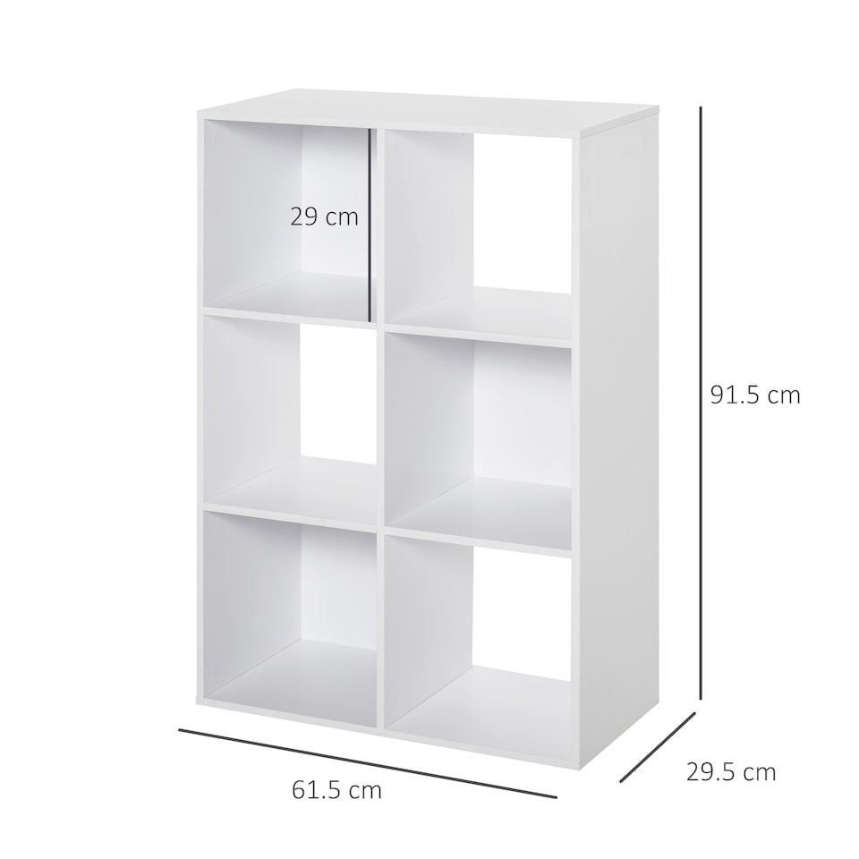 image 1 of HOMCOM 6-Cube Bookshelf, Modern Freestanding 3-Tier Bookcase, Display Shelving Unit for Living Room, Bedroom, Home Office, Study, White