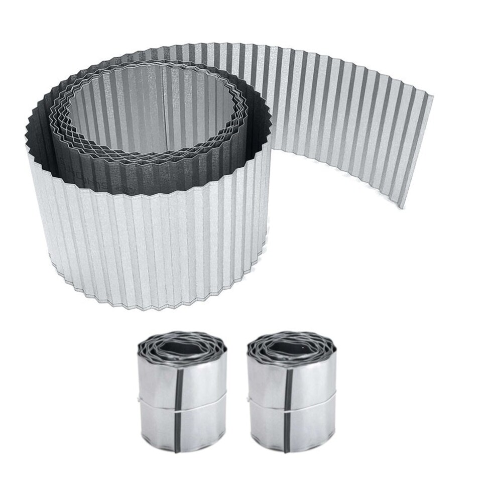 image 1 of Pack of 2 x 5m Galvanised Corrugated Lawn Edging Rolls in Silver Silver