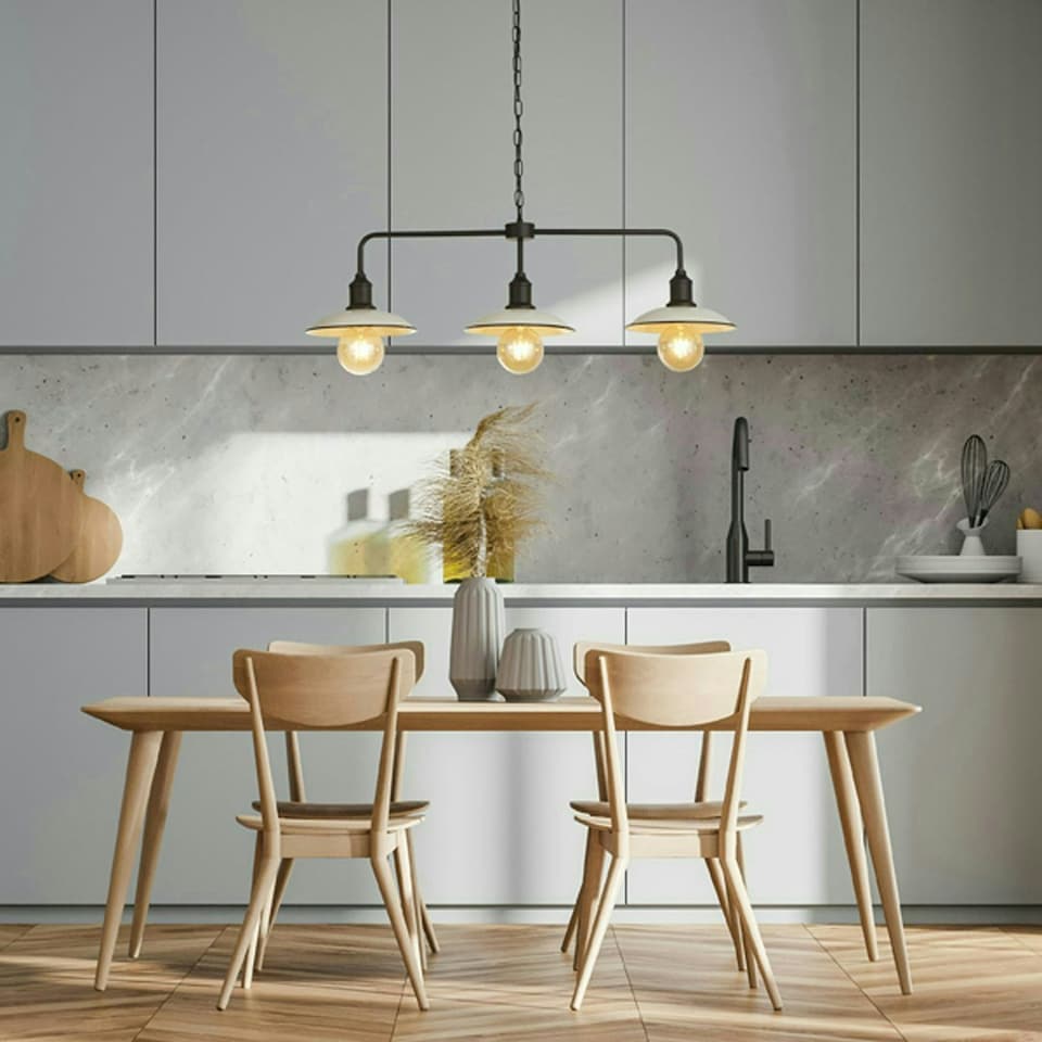 image 1 of Kestle 3 Light White Diner Ceiling Pendant Bar