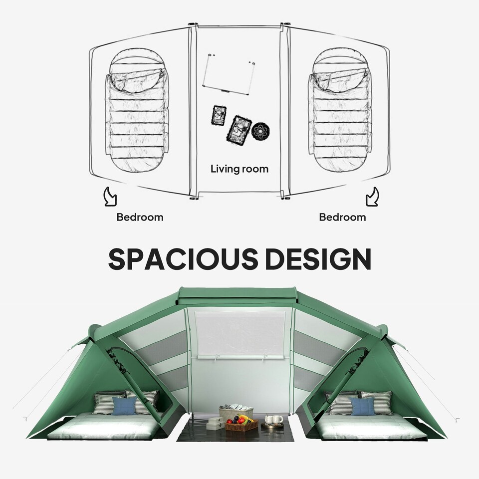 image 1 of Outsunny 4-6 Persons Camping Tent Dome Family Travel Group Hiking Room Fishing Green | Green and White