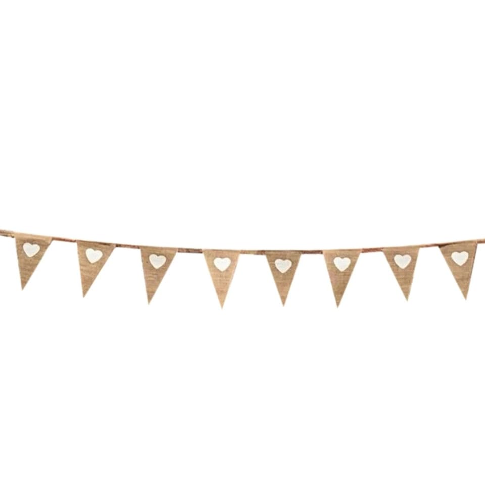 image 1 of Hessian White Hearts Party Bunting 3m with 14 Pennants