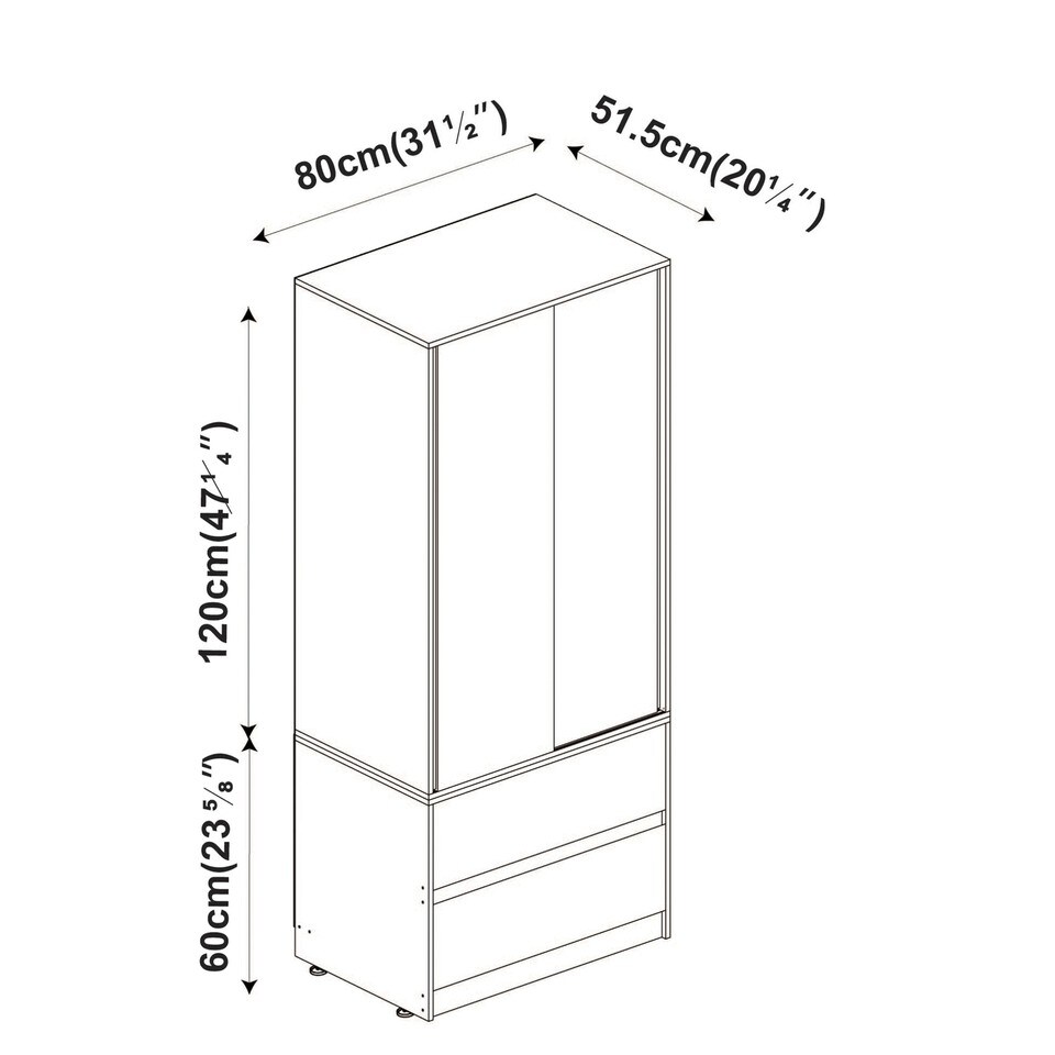 image 1 of URBNLIVING 2 Sliding Door Wardrobe With 2 Drawers And Hanging Rail | White | Grey Doors | 1