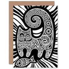 Cat and Fish Folk Art for Wife Her Thank You Art Card