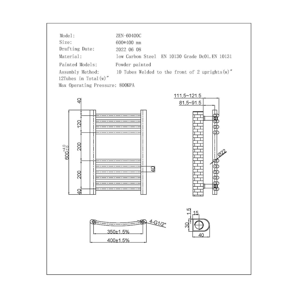 image 1 of Zennor - Black Electric Towel Rail H600mm x W400mm Curved 200w Thermostatic