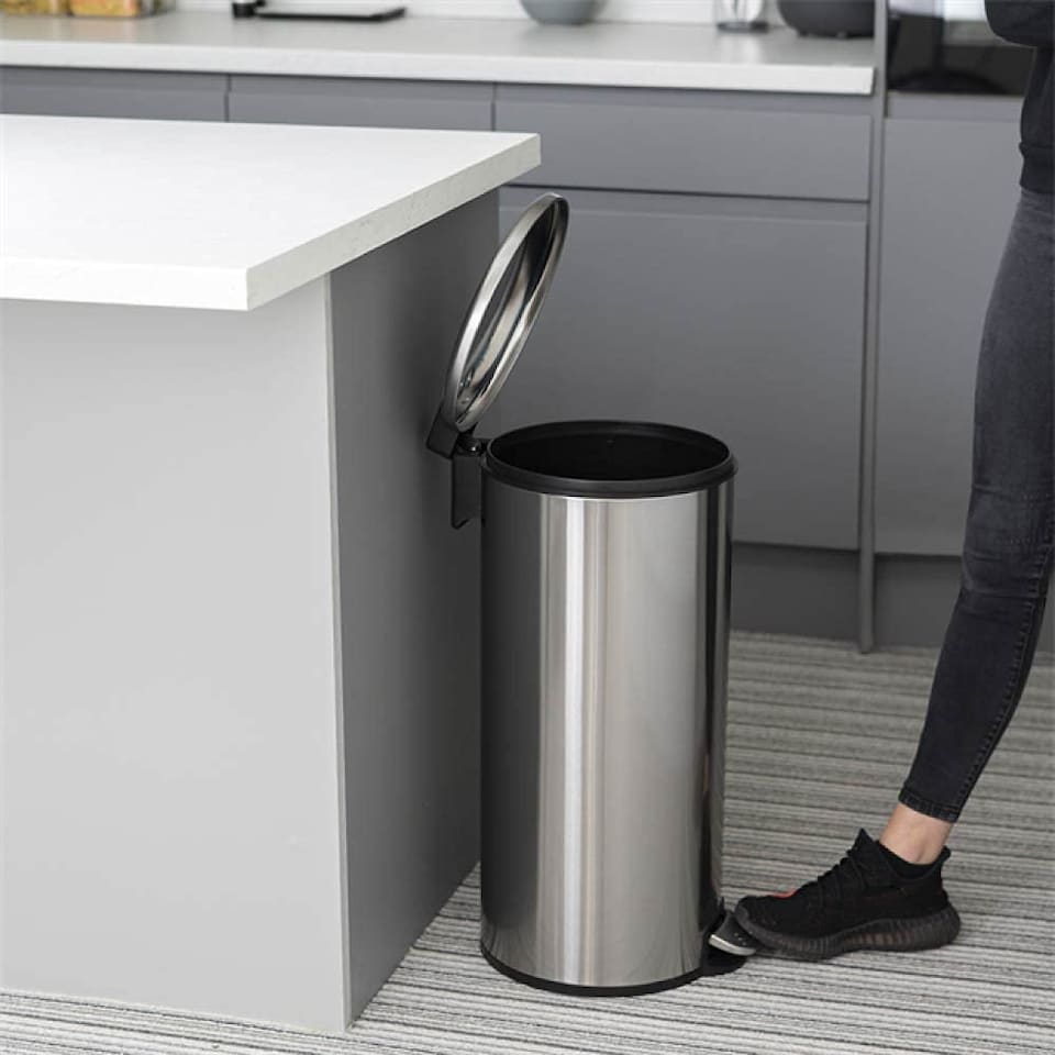 image 1 of CALITEK 30 Litre Kitchen Bin Stainless Steel Odour Free Hands Free Operation with Fingerprint Proof Coating Silver
