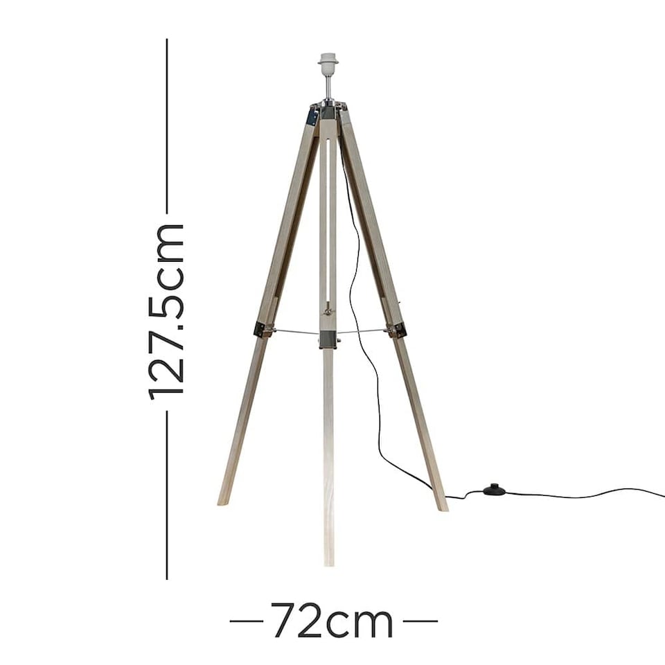 image 1 of ValueLights Modern Distressed Wood And Silver Chrome Tripod Floor Lamp Base | Brown