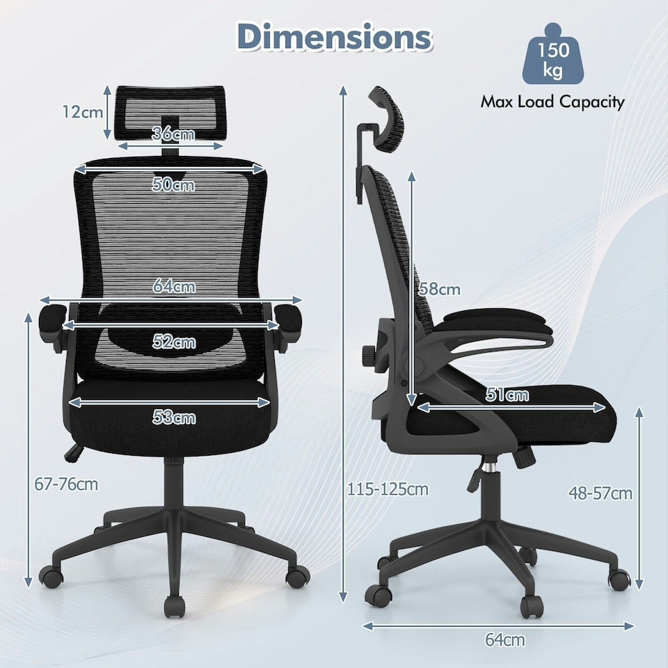 image 1 of COSTWAY Ergonomic Office Chair Adjustable Swivel Lumbar Support Black