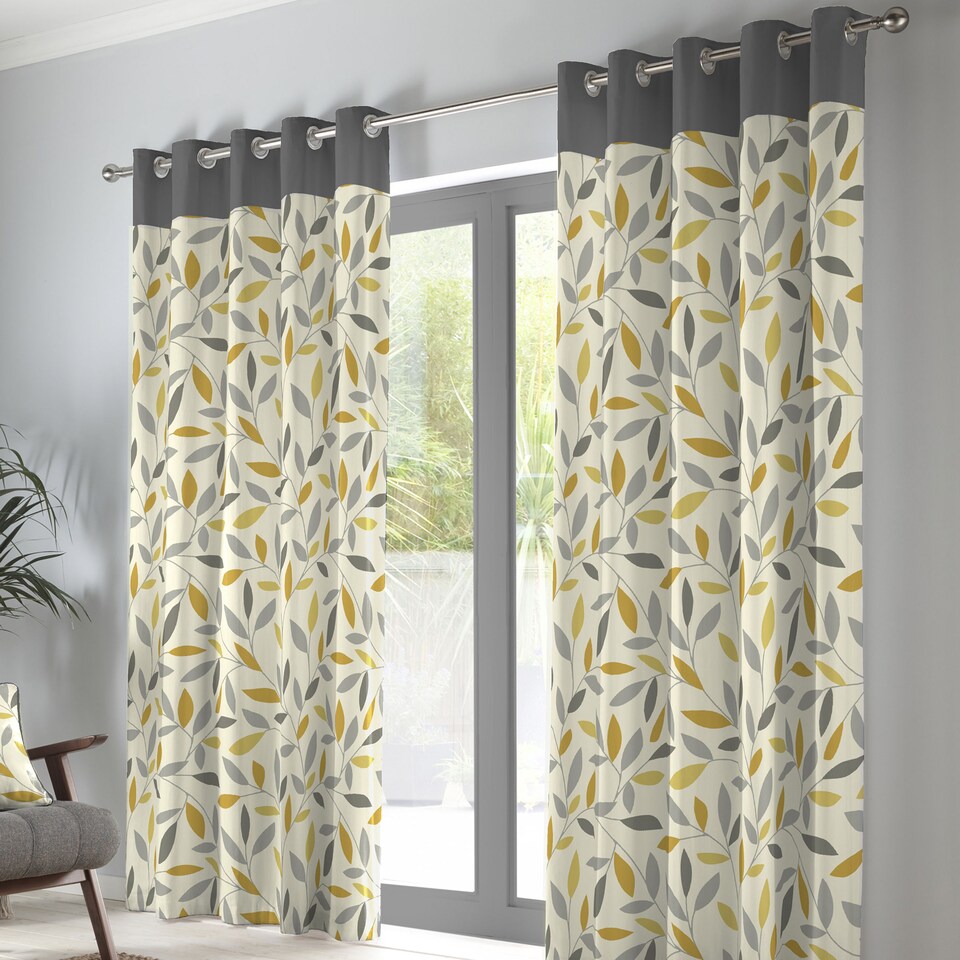 image 1 of Fusion Beechwood Eyelet Curtains Ochre