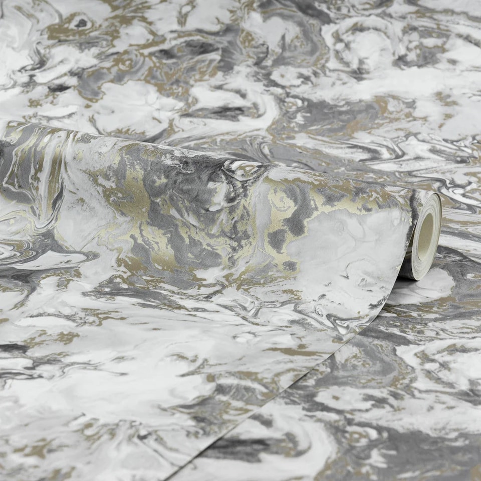 image 1 of Liquid Marble Wallpaper in Grey and Gold | Grey | Grey And Gold | 53cm x 10m