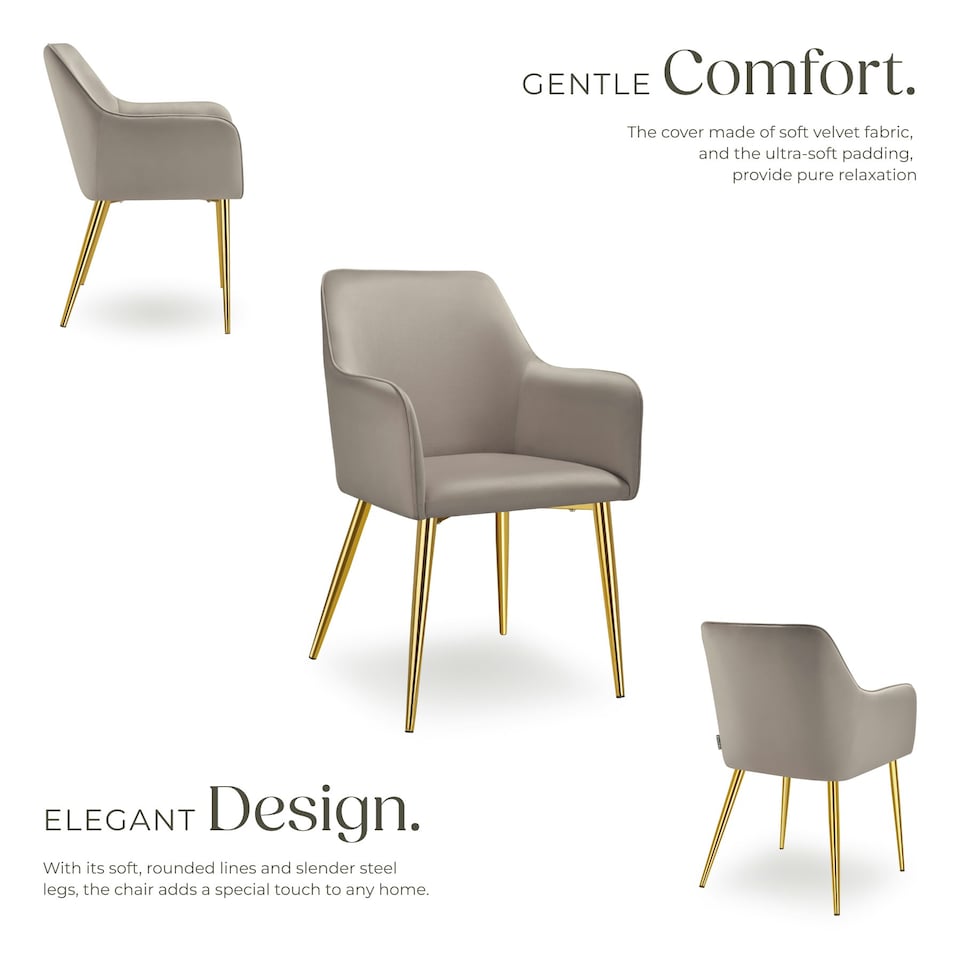 image 1 of Dining Chair Avane - velvet look, padded armchair, high backrest and high armrests - Set of 4 Grey | Taupe