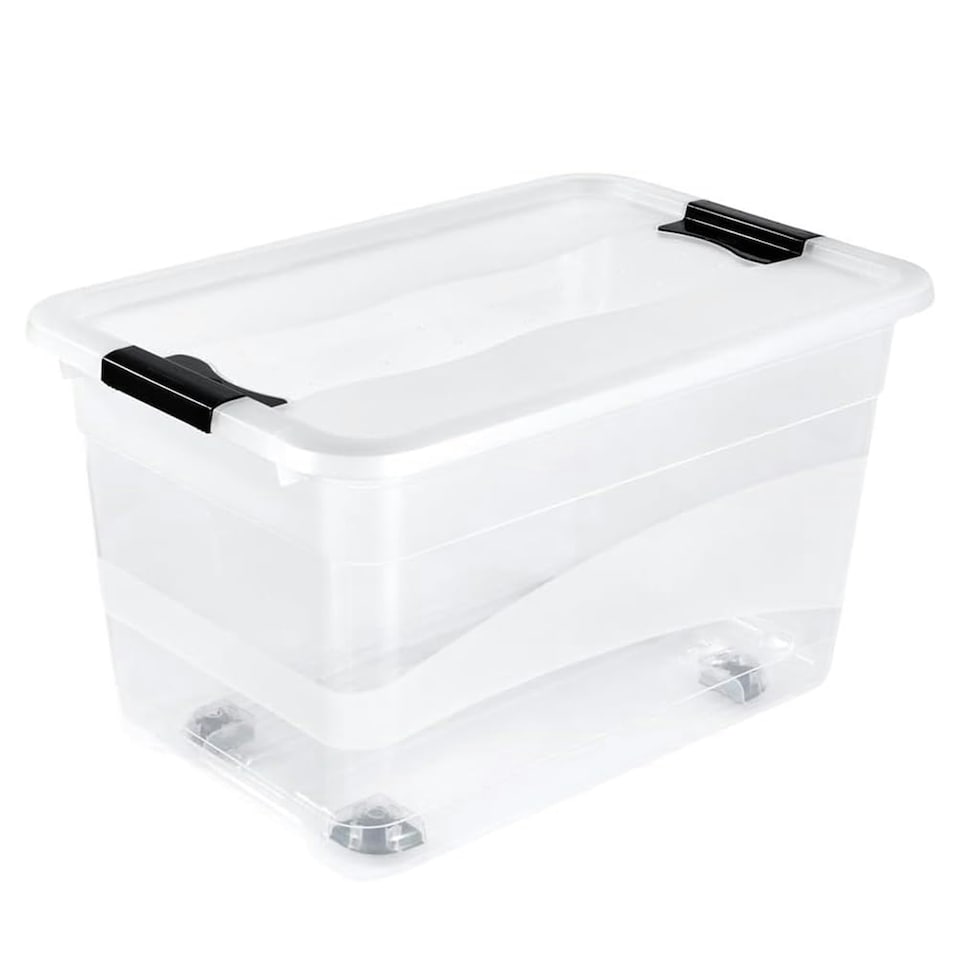 image 1 of Keeeper Crystal Box 52 Litre with Lid and Caster Wheels - Transparent
