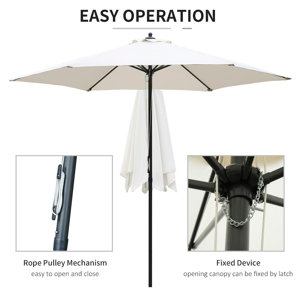 image 1 of Outsunny 2.8m Patio Umbrella Parasol Outdoor Table Umbrella 6 Ribs Off-White